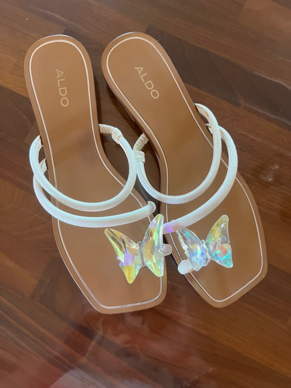 ALDO Iridescent Butterfly Strap Sandals in White